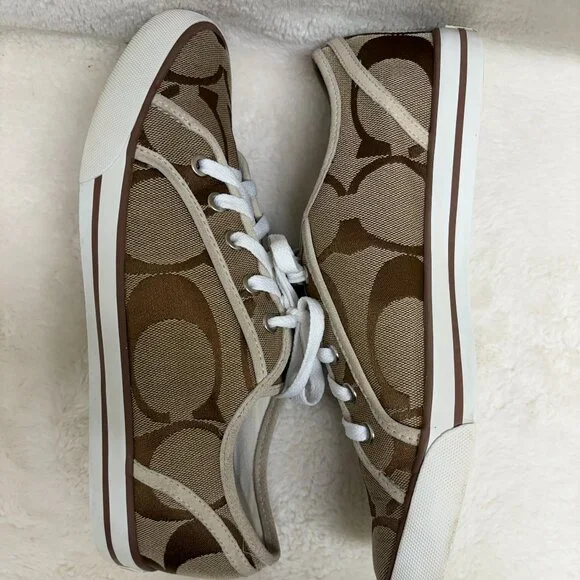 WOMENS COACH DALIA F0007/K05 BROWN SIGNATURE "C" JACQUARD SNEAKERS SIZE 10M - Picture 4 of 12